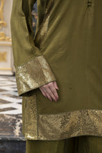 Threaded Grace Silk Karandi by Gul Warun – Olive Green Sequin 3pc Suit TGS7