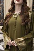 Threaded Grace Silk Karandi by Gul Warun – Olive Green Sequin 3pc Suit TGS7