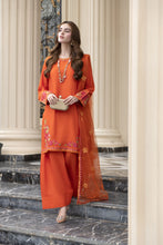 Threaded Grace Silk Karandi by Gul Warun – Rust Orange 3pc Farshi Shalwar Suit TGS6