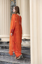 Threaded Grace Silk Karandi by Gul Warun – Rust Orange 3pc Farshi Shalwar Suit TGS6