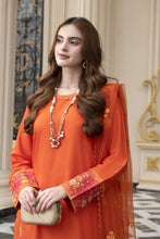Threaded Grace Silk Karandi by Gul Warun – Rust Orange 3pc Farshi Shalwar Suit TGS6