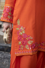 Threaded Grace Silk Karandi by Gul Warun – Rust Orange 3pc Farshi Shalwar Suit TGS6