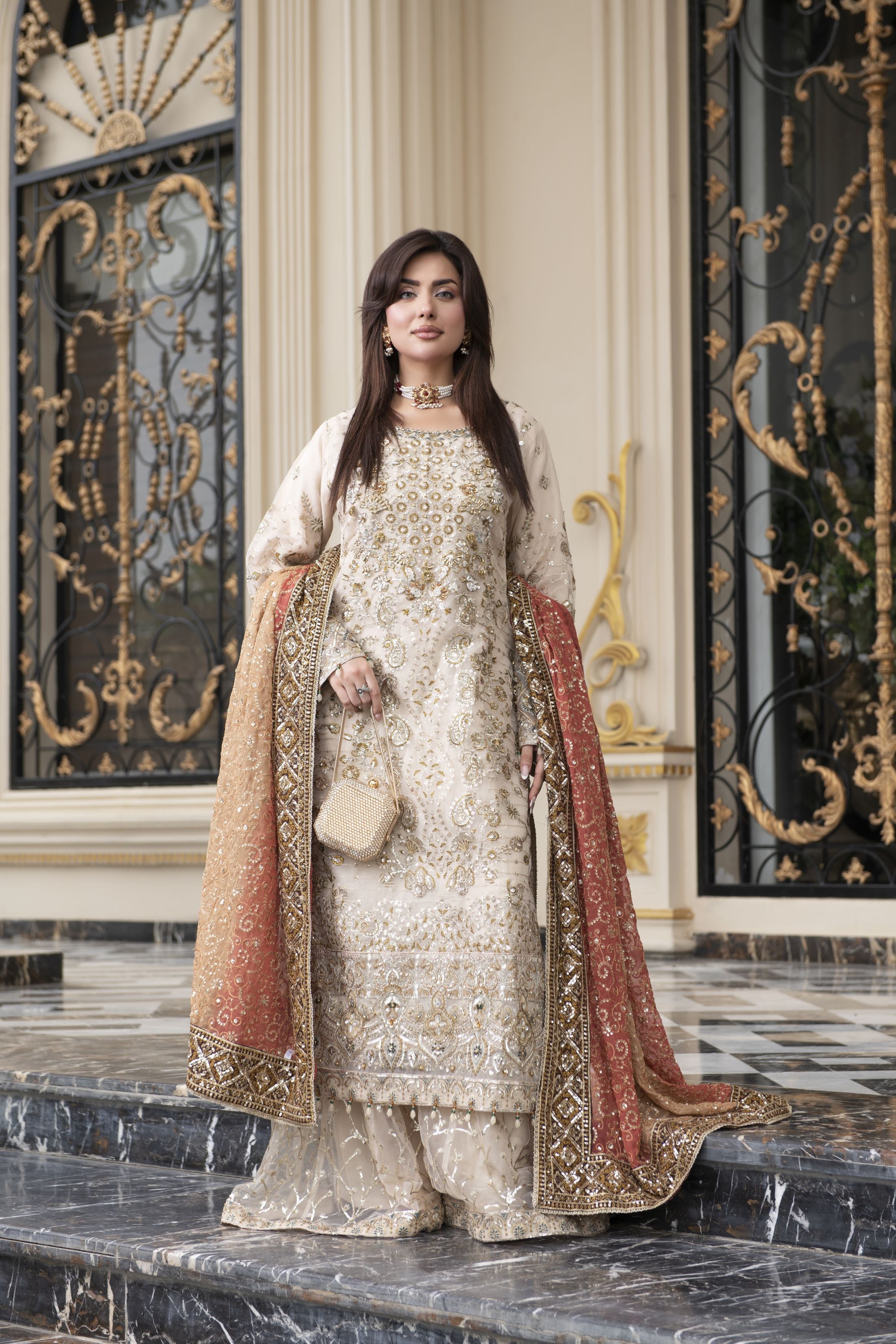 Sitara by Silver – 3pc Organza Handworked Dress with Net Sharara SBS7