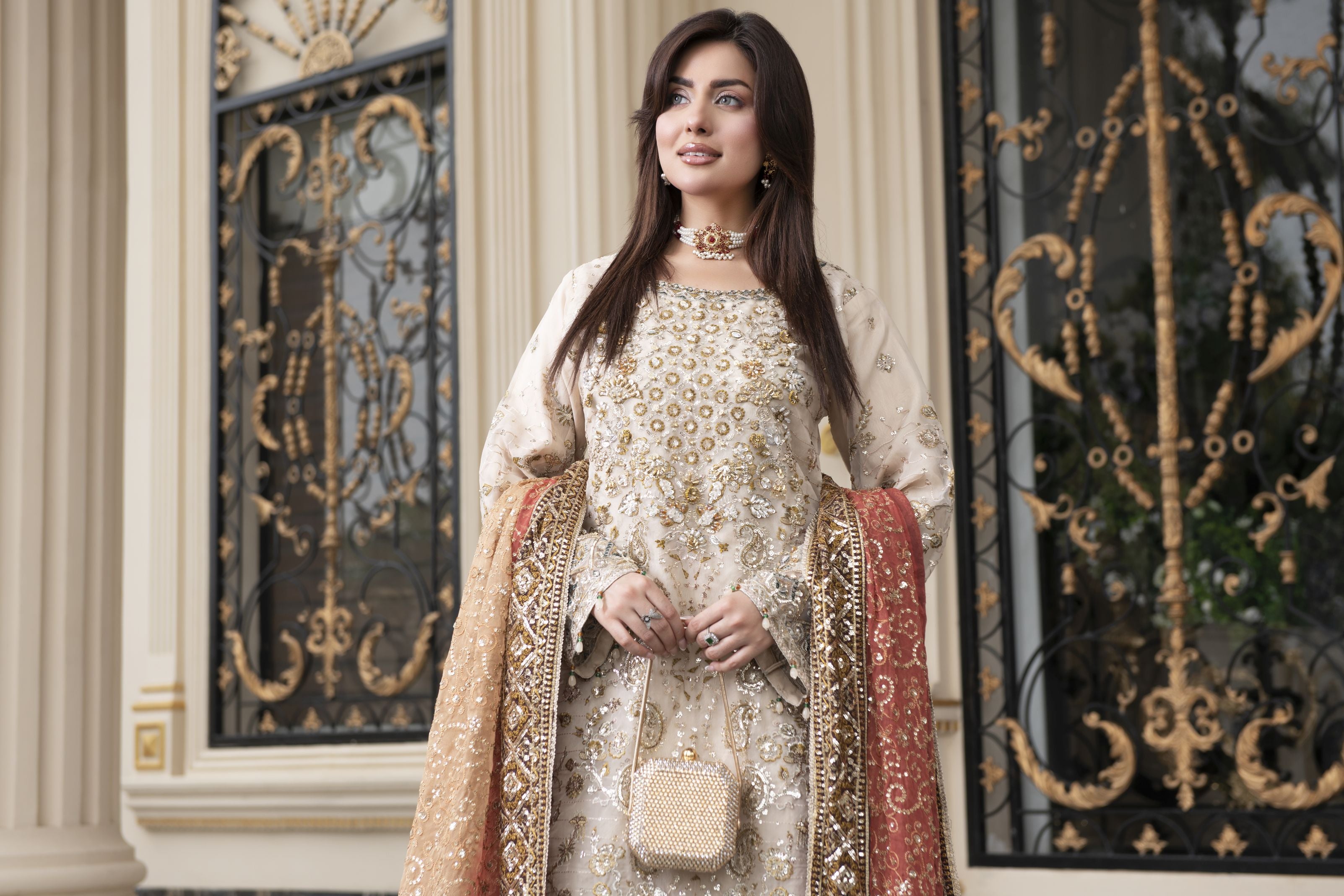 Sitara by Silver – 3pc Organza Handworked Dress with Net Sharara SBS7