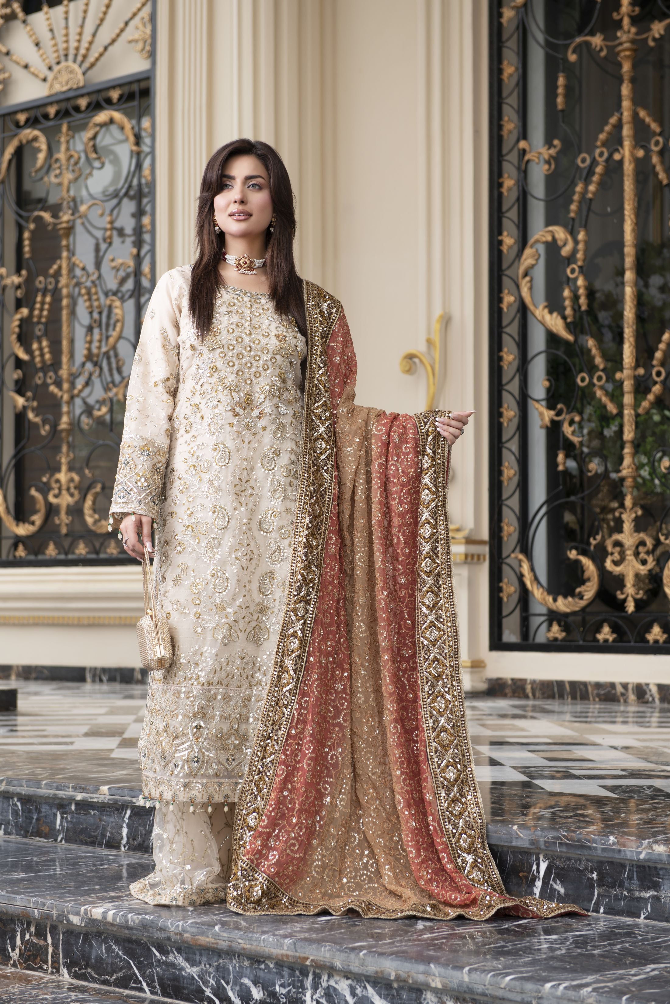 Sitara by Silver – 3pc Organza Handworked Dress with Net Sharara SBS7