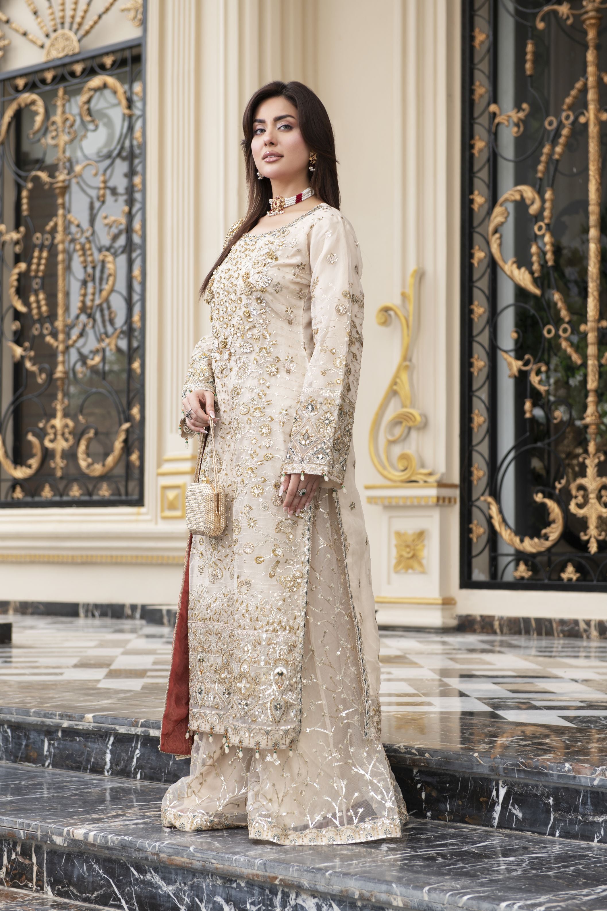 Sitara by Silver – 3pc Organza Handworked Dress with Net Sharara SBS7