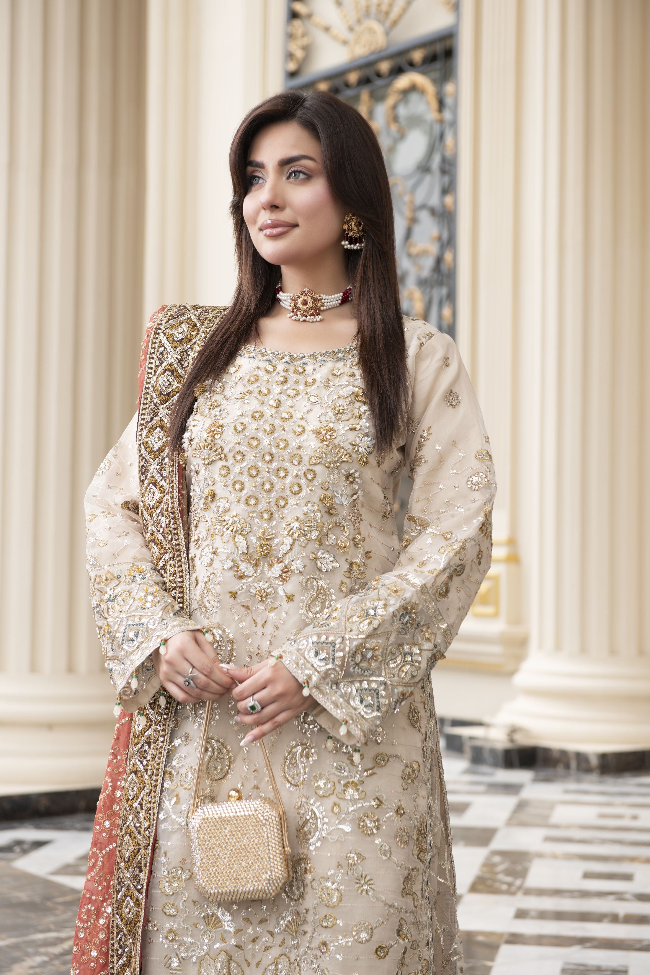 Sitara by Silver – 3pc Organza Handworked Dress with Net Sharara SBS7