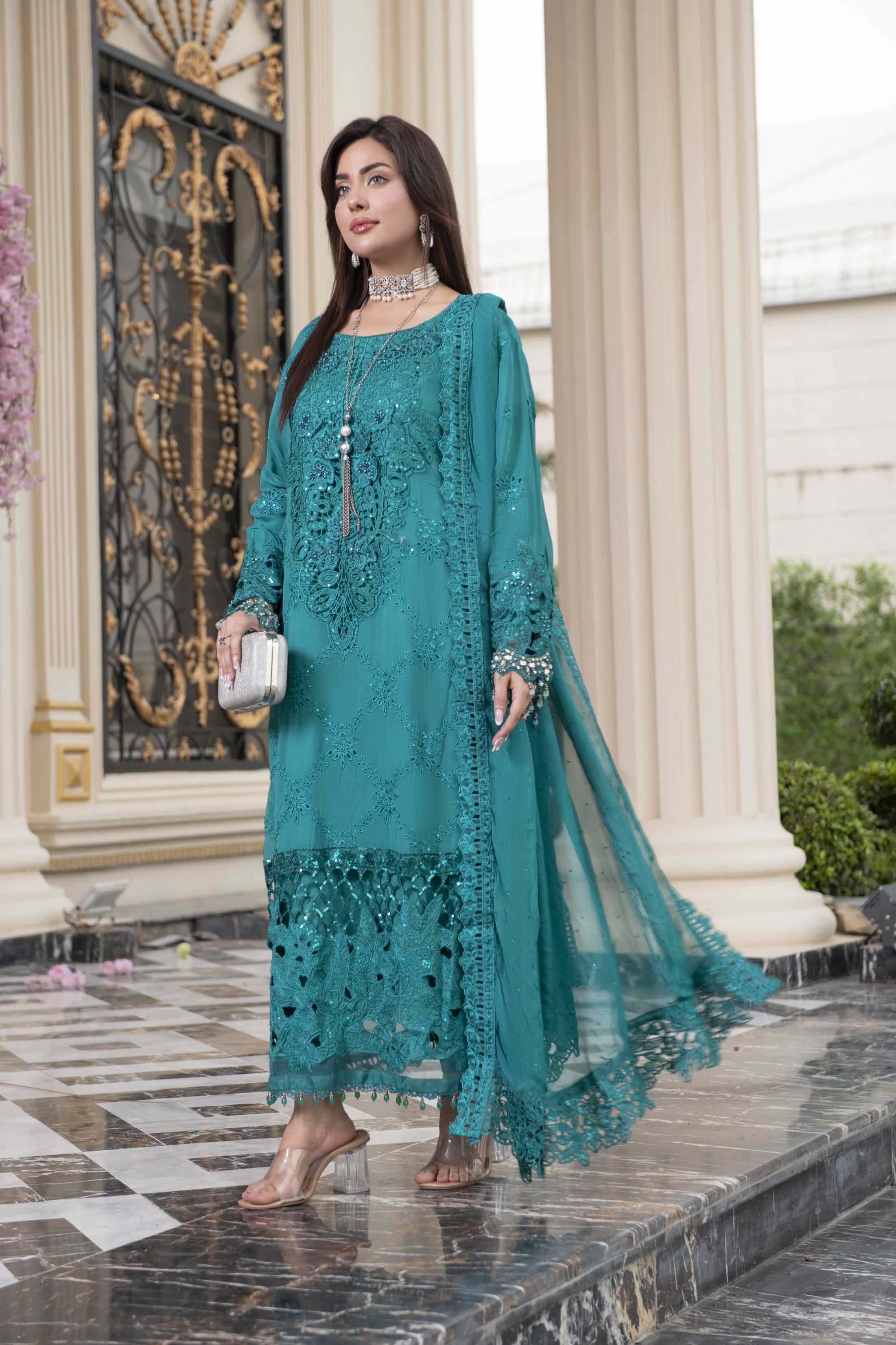 Sitara by Silver – 3pc Chiffon Cutwork & Handworked Formal Dress SBS4