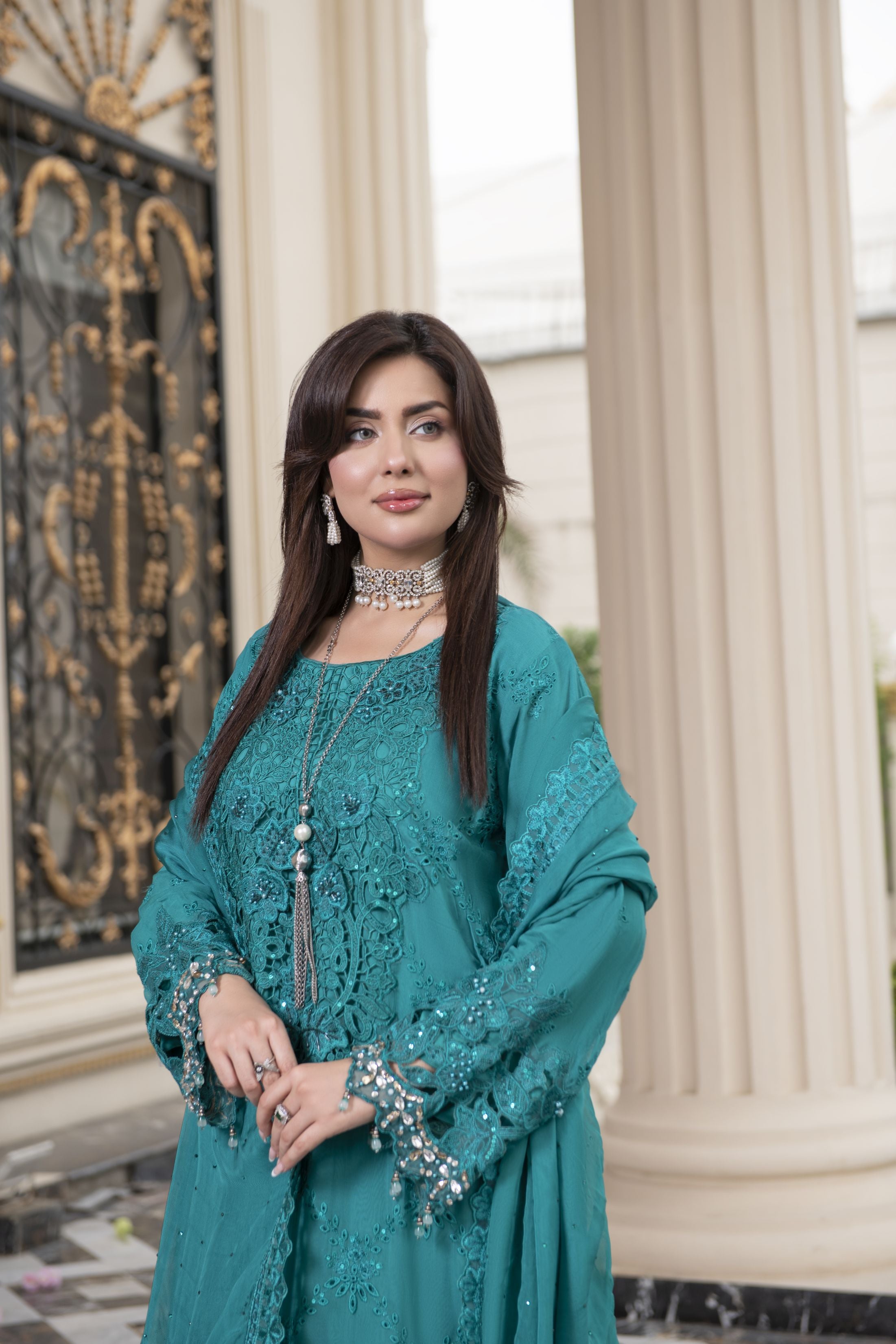 Sitara by Silver – 3pc Chiffon Cutwork & Handworked Formal Dress SBS4