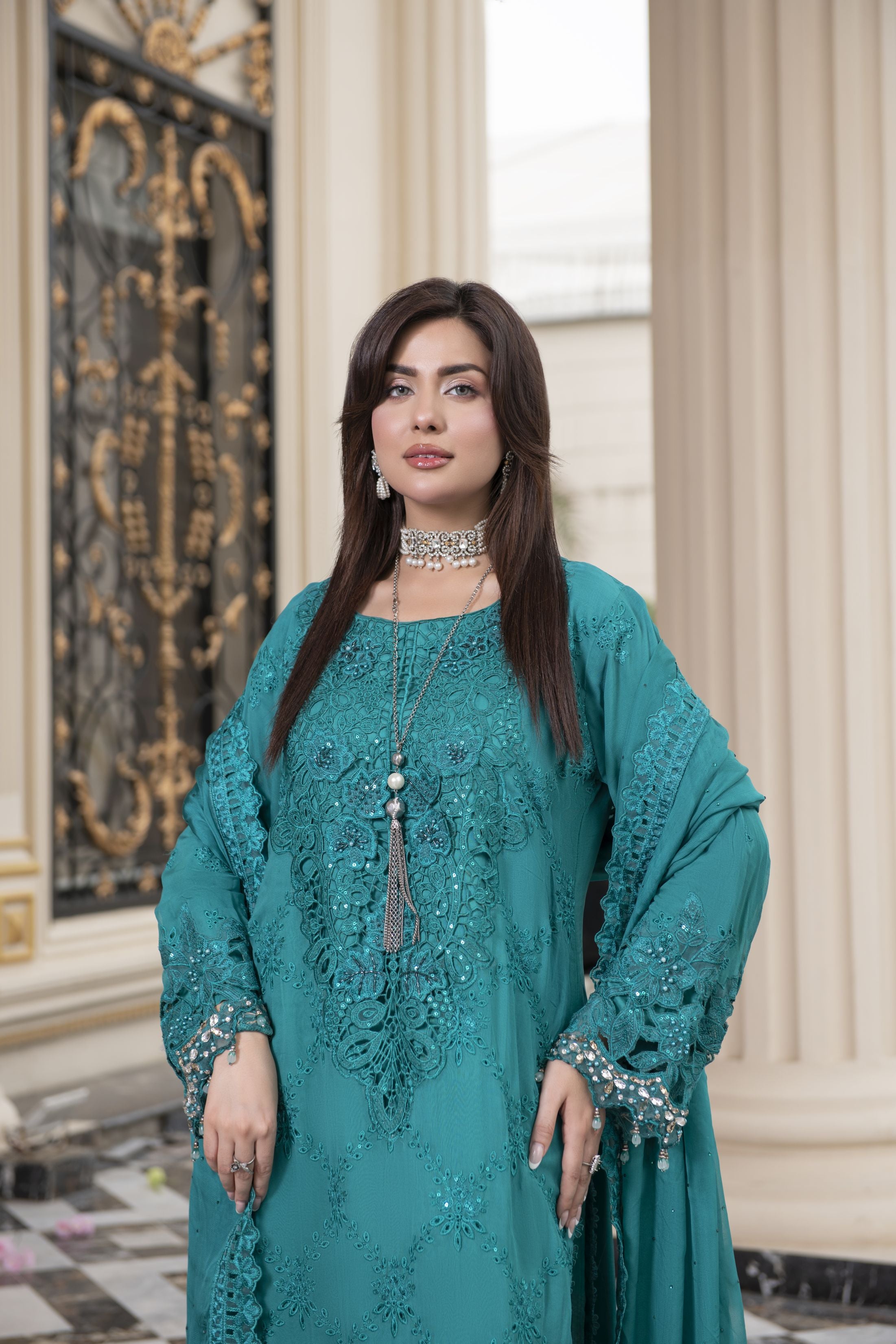 Sitara by Silver – 3pc Chiffon Cutwork & Handworked Formal Dress SBS4