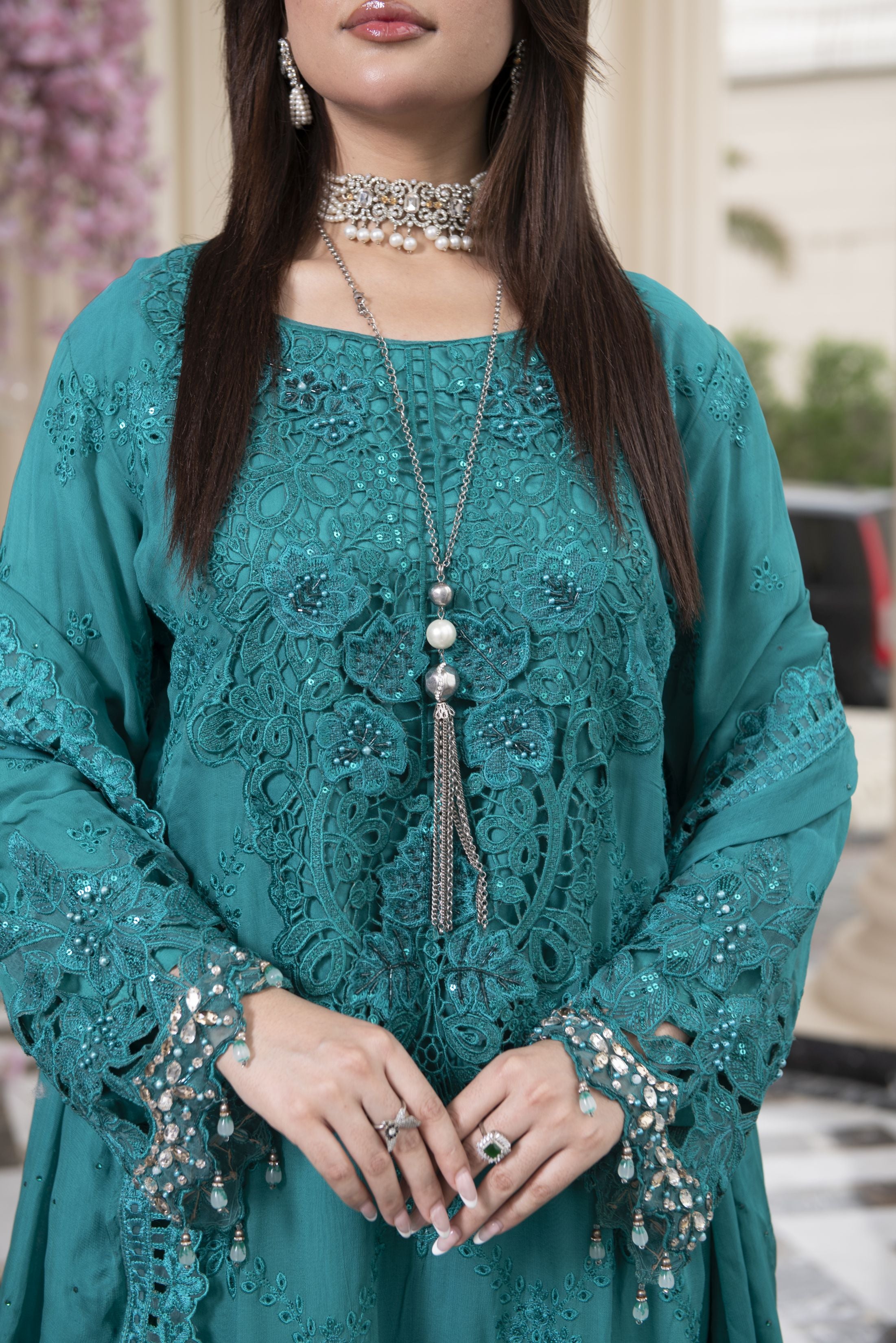 Sitara by Silver – 3pc Chiffon Cutwork & Handworked Formal Dress SBS4