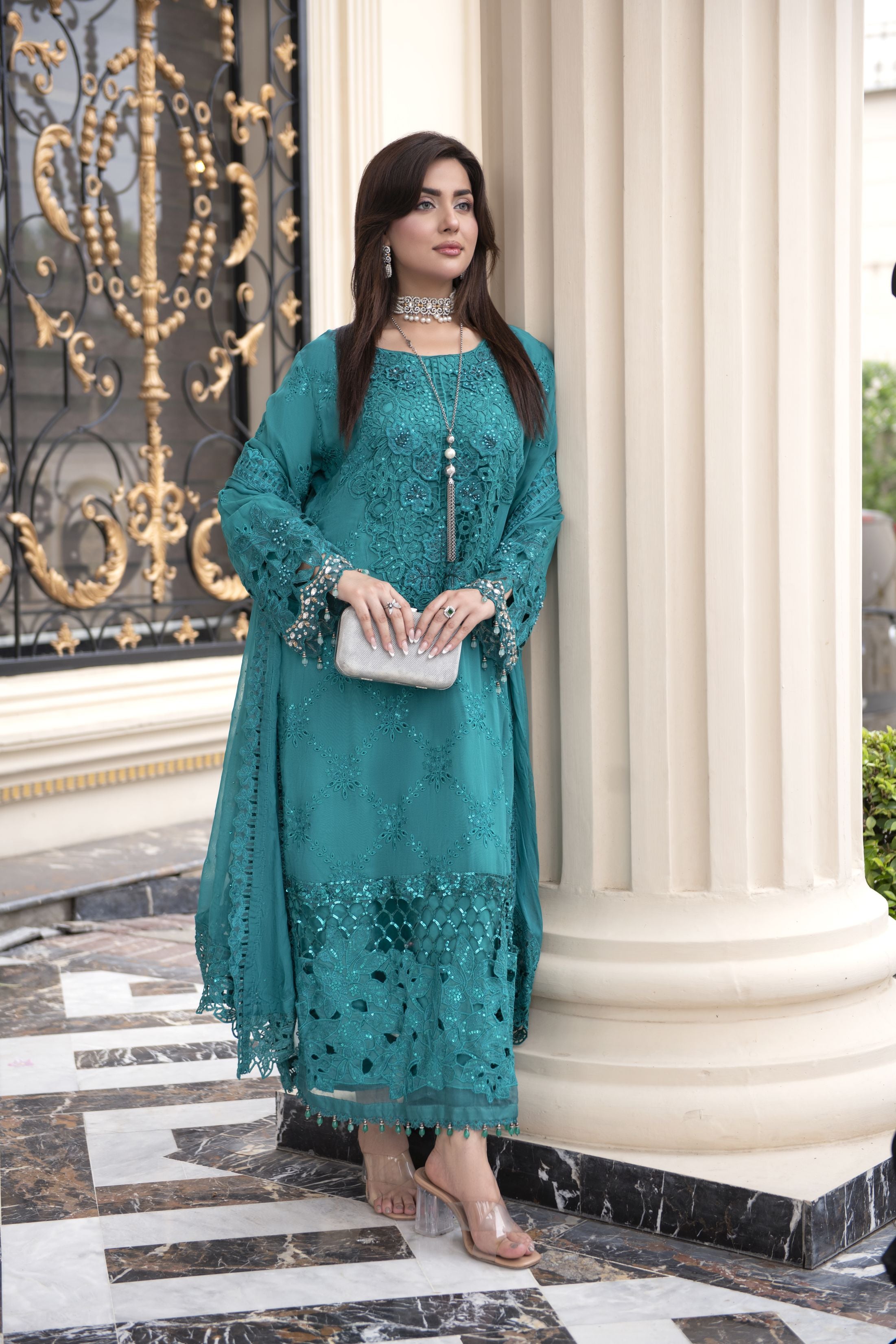 Sitara by Silver – 3pc Chiffon Cutwork & Handworked Formal Dress SBS4