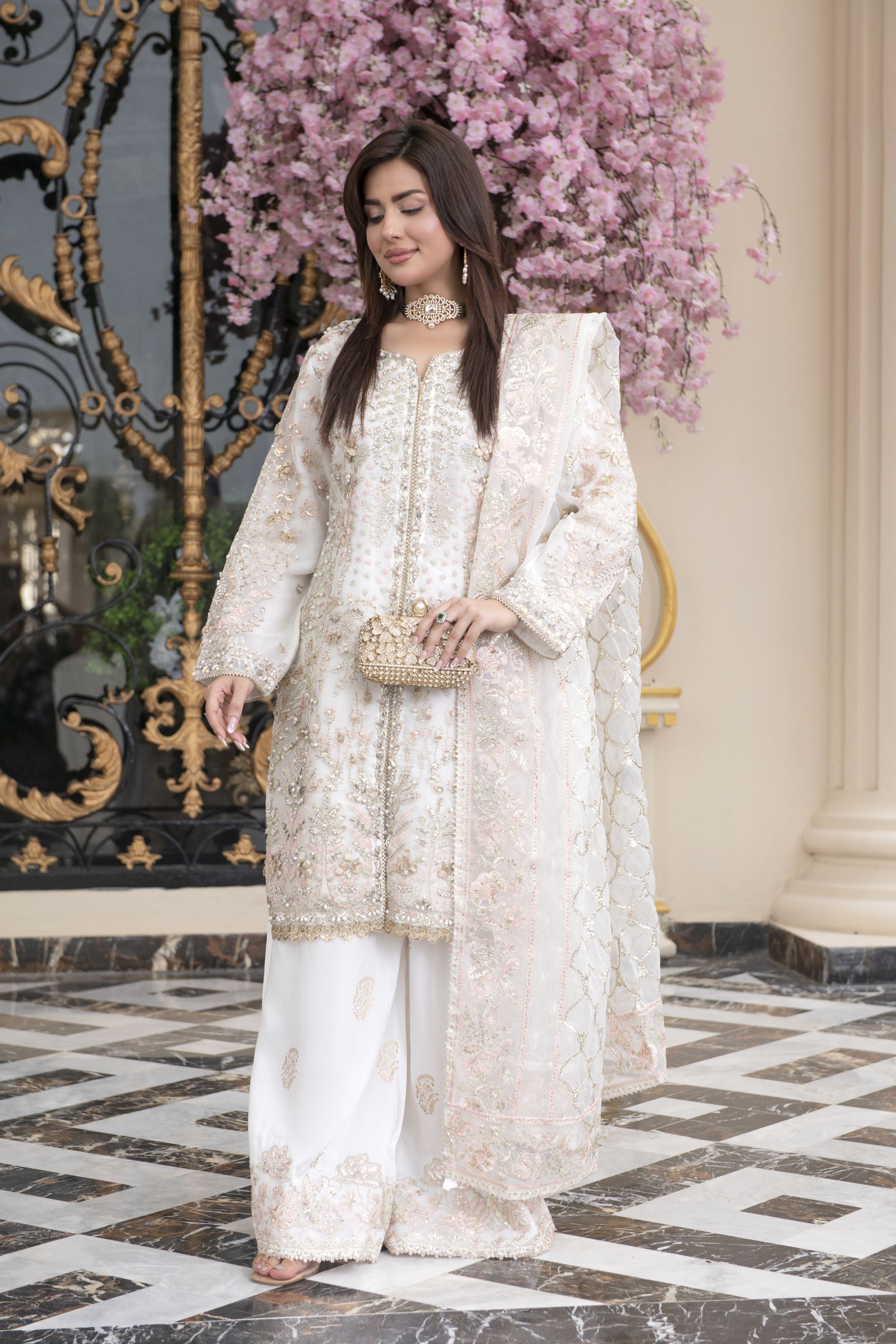 Sitara by Silver – 3pc Organza Embroidered & Handworked Dress SBS3