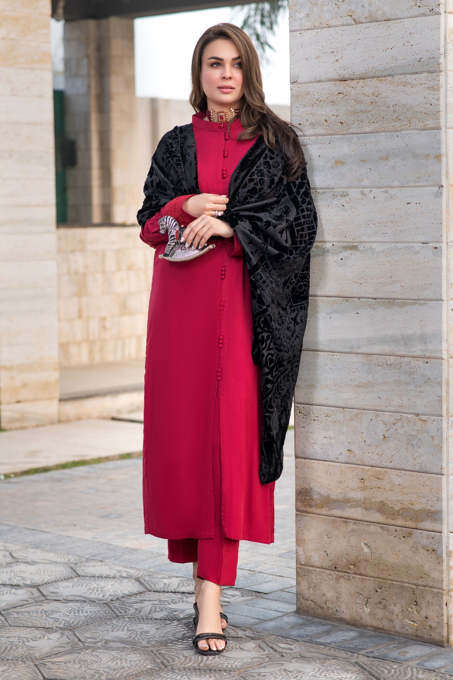 Zohra | 3pc Ready to Wear Winter Dress with Palachi Shawl ZAB2