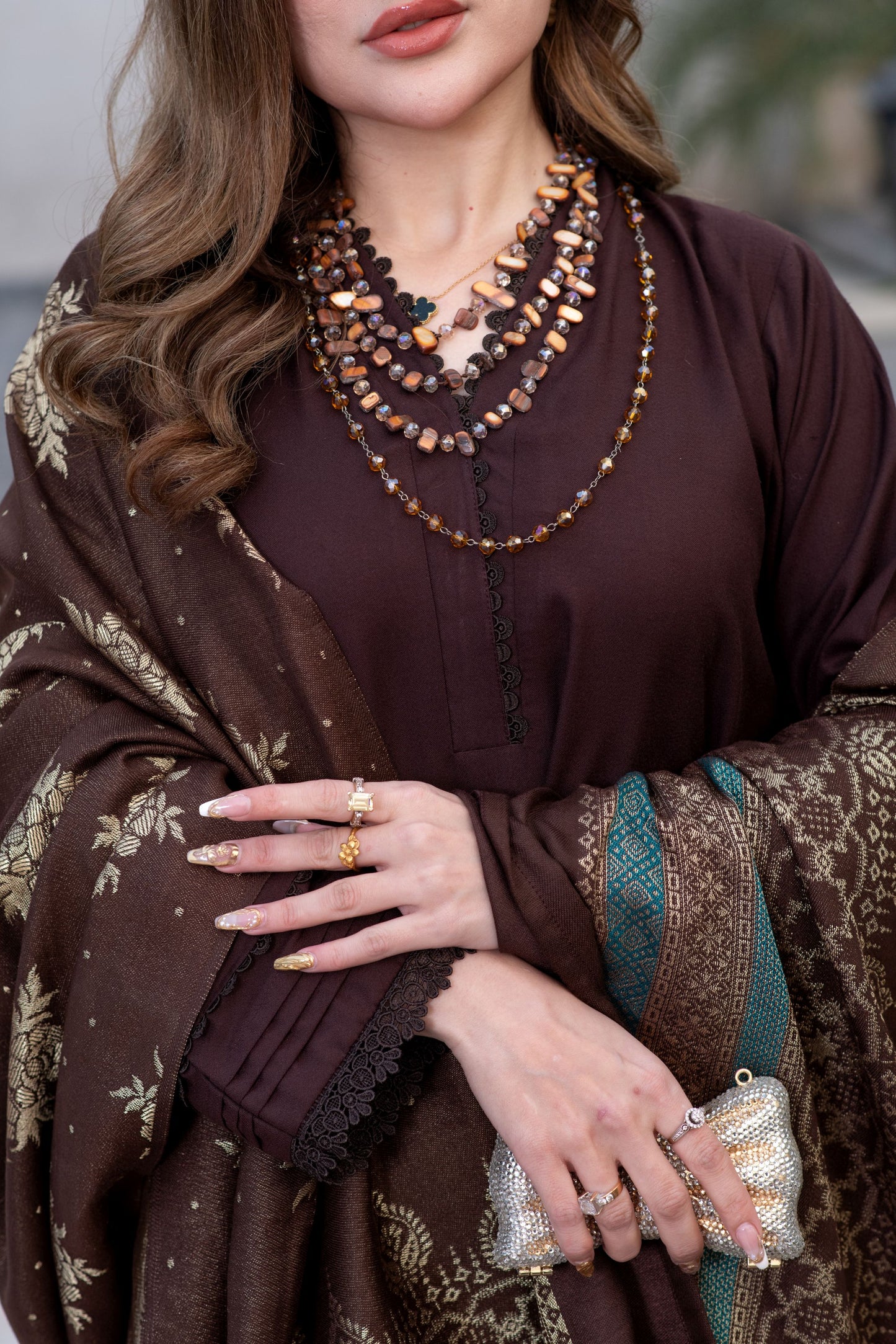 Aurum by Gul Warun – Chocolate Multani Shawl Dhanak 3pc Suit GA10