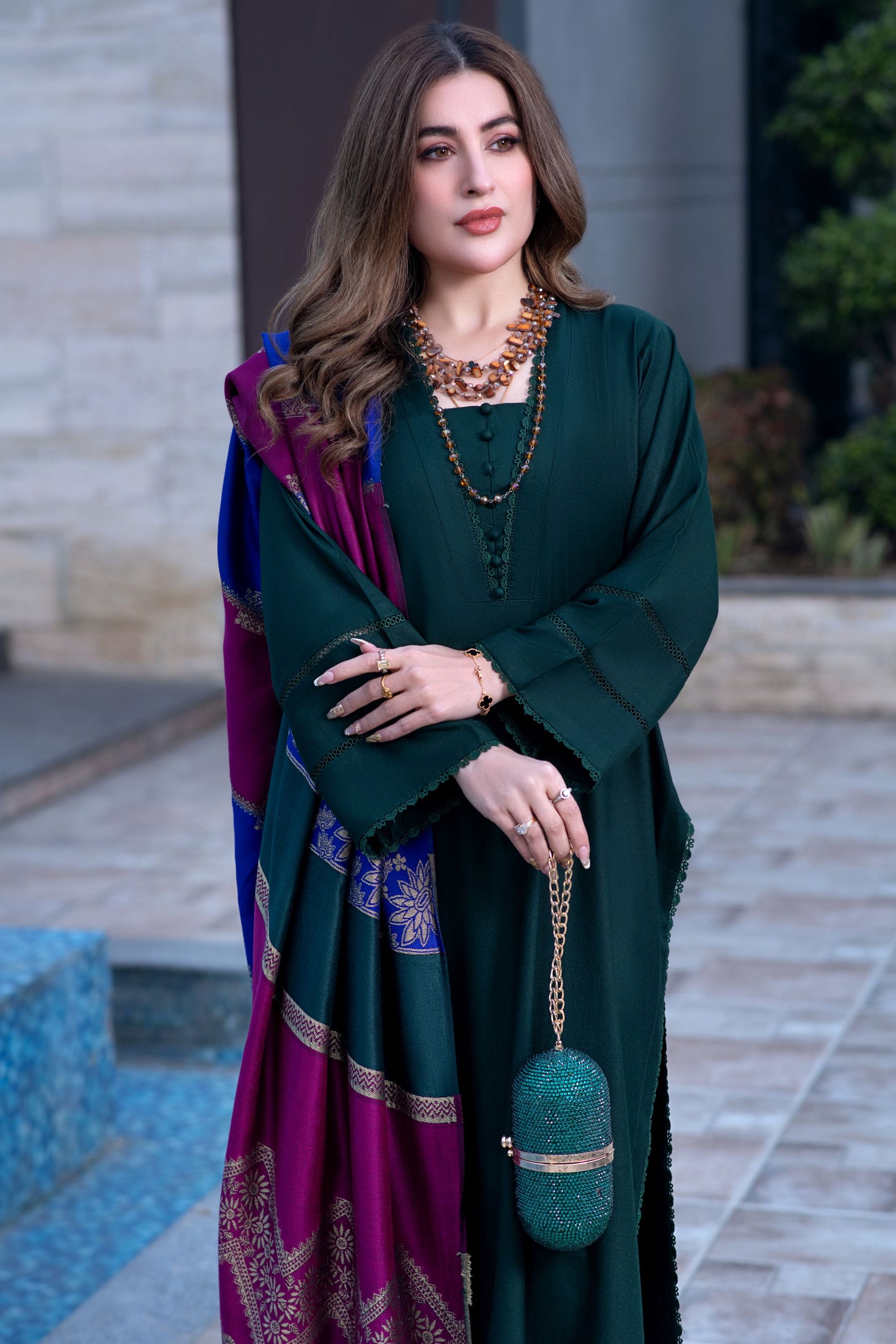 Aurum by Gul Warun – Emerald Multani Shawl Dhanak 3pc Suit GA2