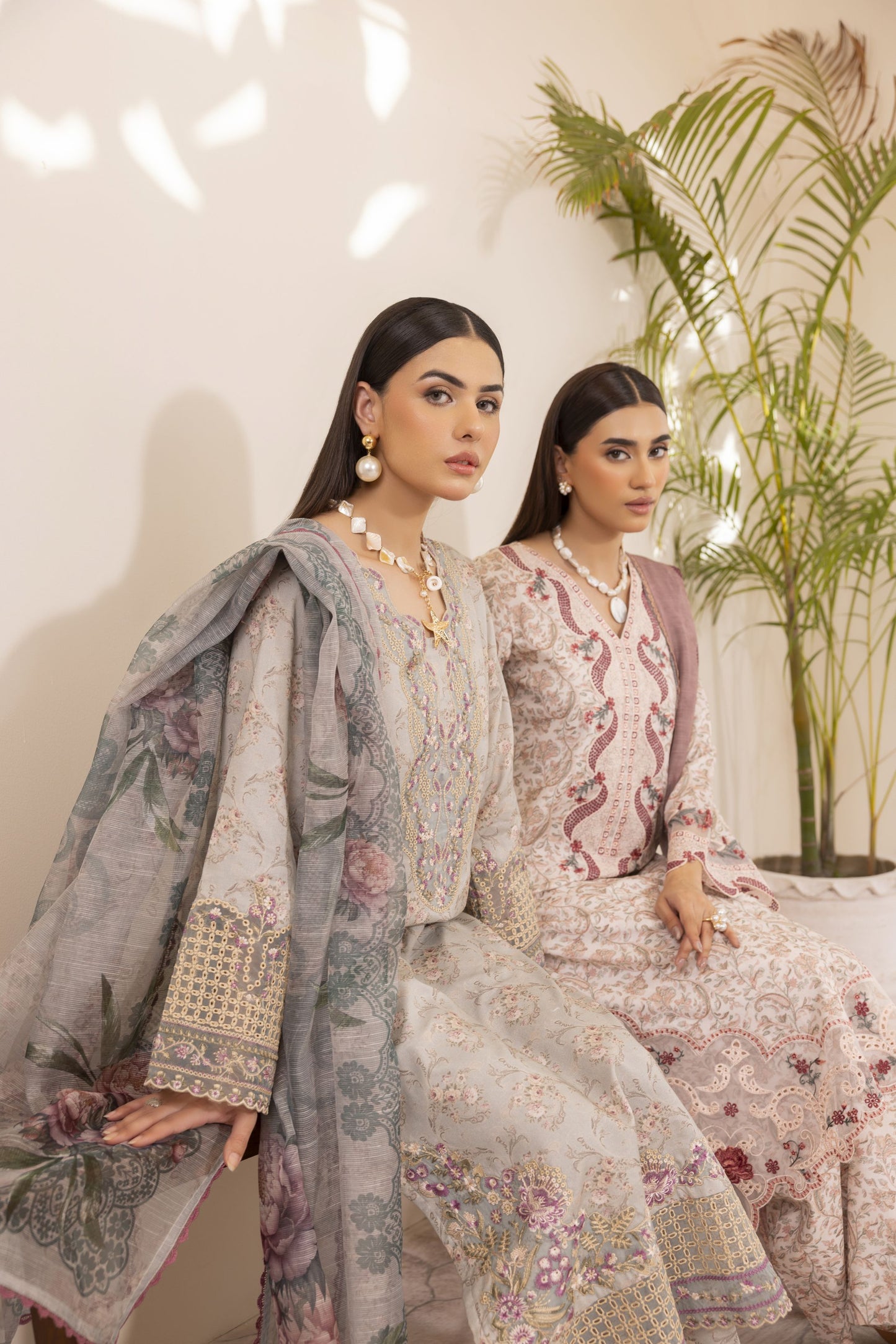 Mohagni Ready to Wear Embroidered Lawn 3pc Suit in Pink Tones SLM3