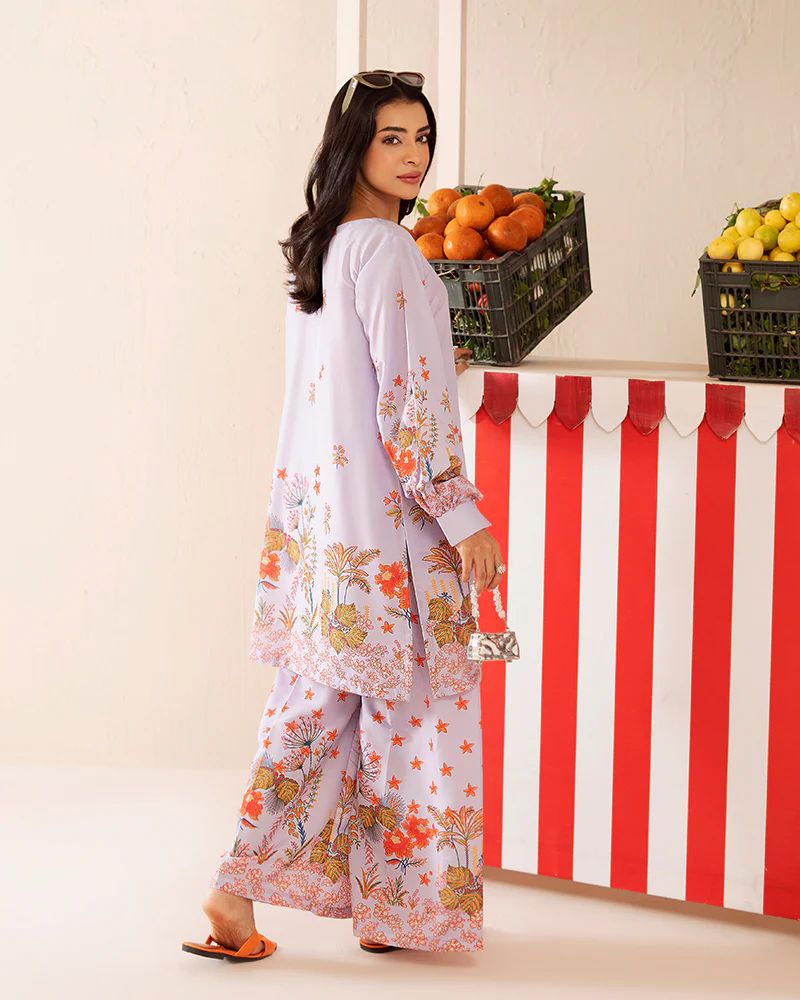 Everyday Luxe by Mona – Lilac Floral Silk Lawn 2pc Co-Ord Set | MES3