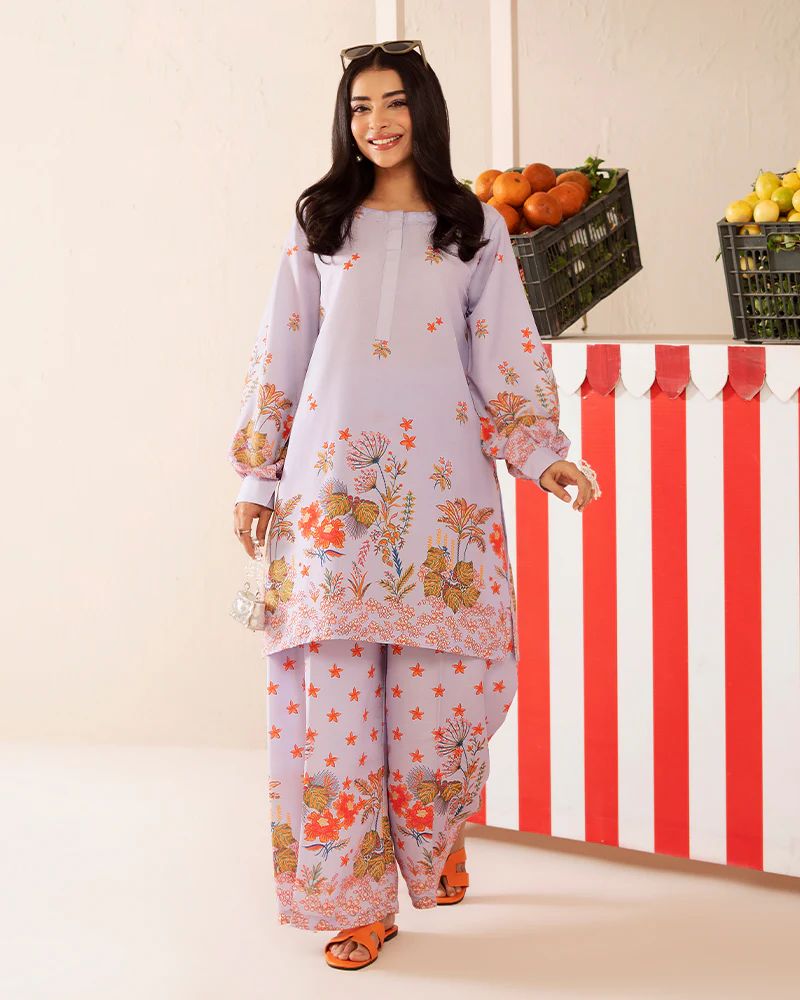 Everyday Luxe by Mona – Lilac Floral Silk Lawn 2pc Co-Ord Set | MES3