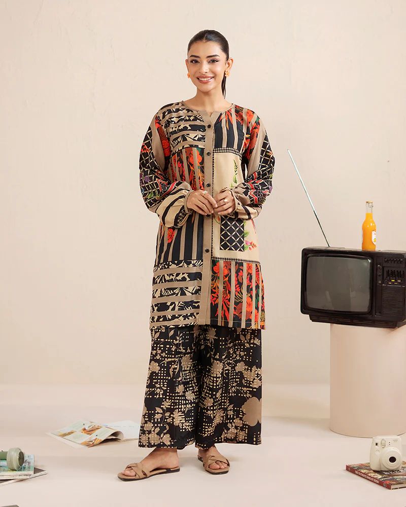 Everyday Luxe by Mona – Abstract Patchwork Silk Lawn 2pc Co-Ord Set | MES6