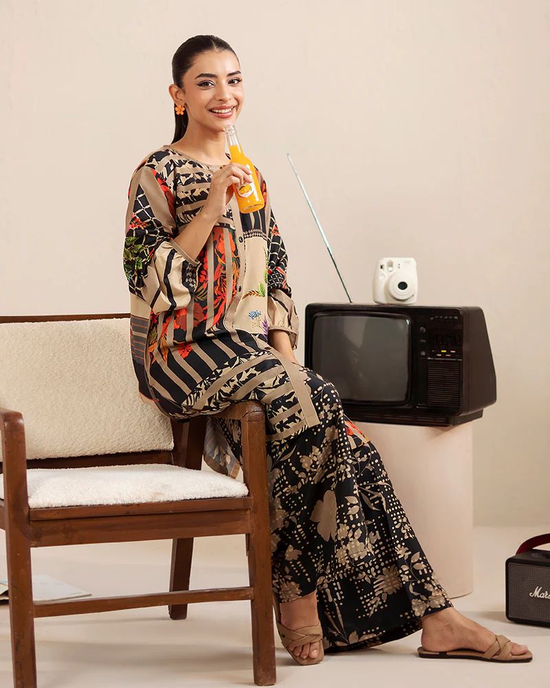 Everyday Luxe by Mona – Abstract Patchwork Silk Lawn 2pc Co-Ord Set | MES6