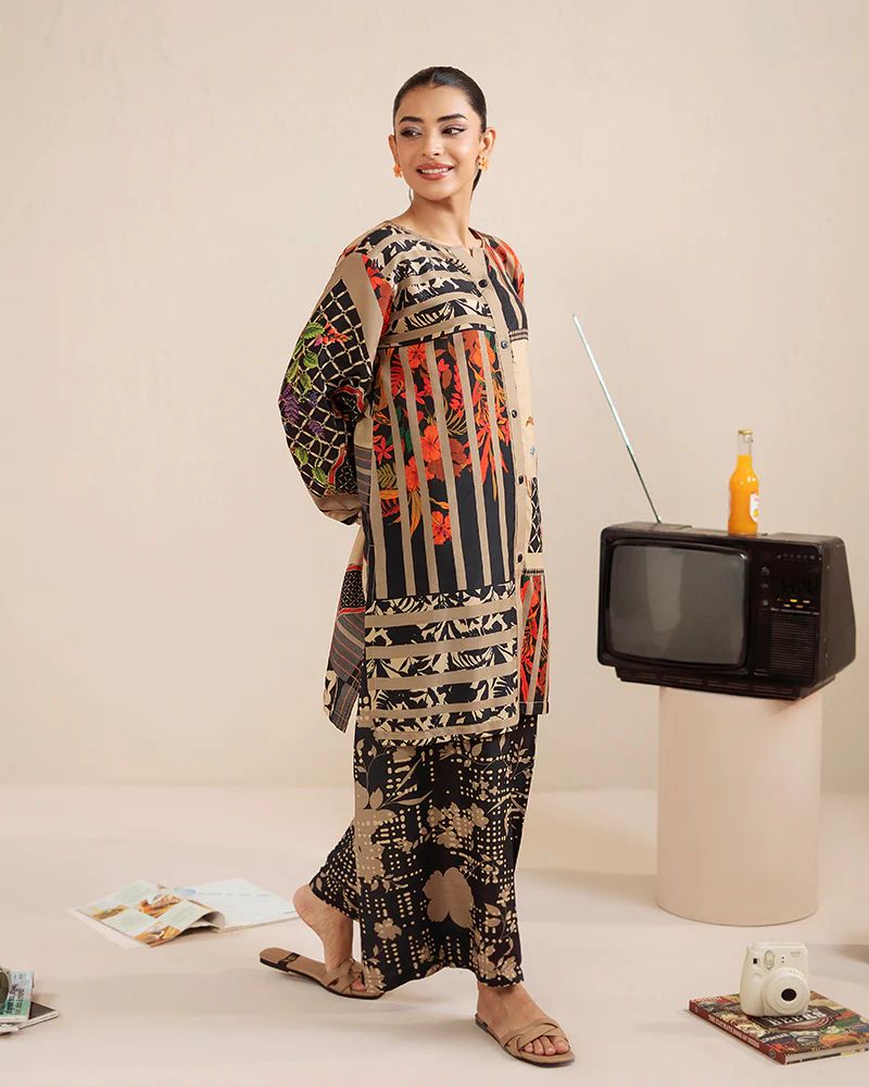 Everyday Luxe by Mona – Abstract Patchwork Silk Lawn 2pc Co-Ord Set | MES6
