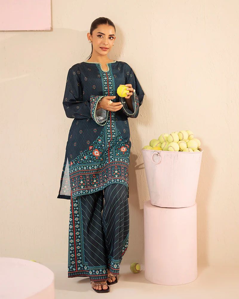 Everyday Luxe by Mona – Teal Printed Silk Lawn 2pc Co-Ord Set | MES7