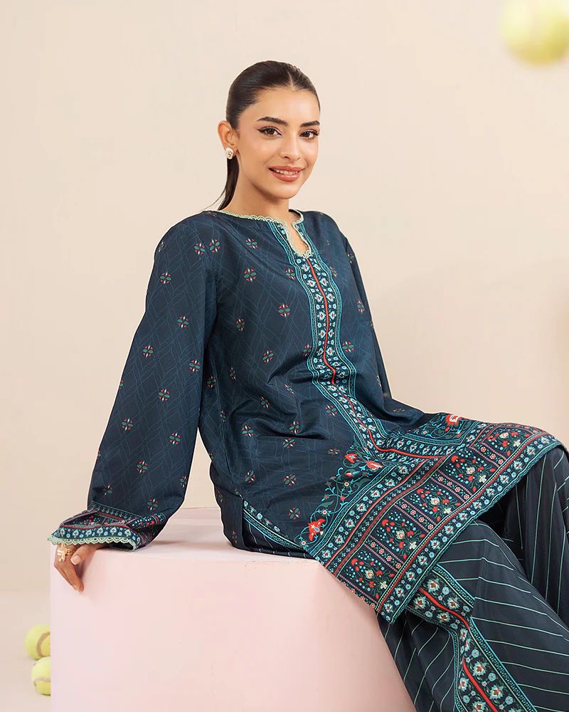 Everyday Luxe by Mona – Teal Printed Silk Lawn 2pc Co-Ord Set | MES7