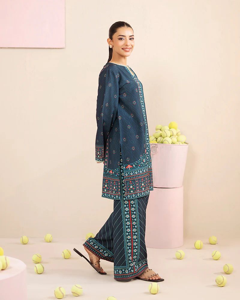 Everyday Luxe by Mona – Teal Printed Silk Lawn 2pc Co-Ord Set | MES7