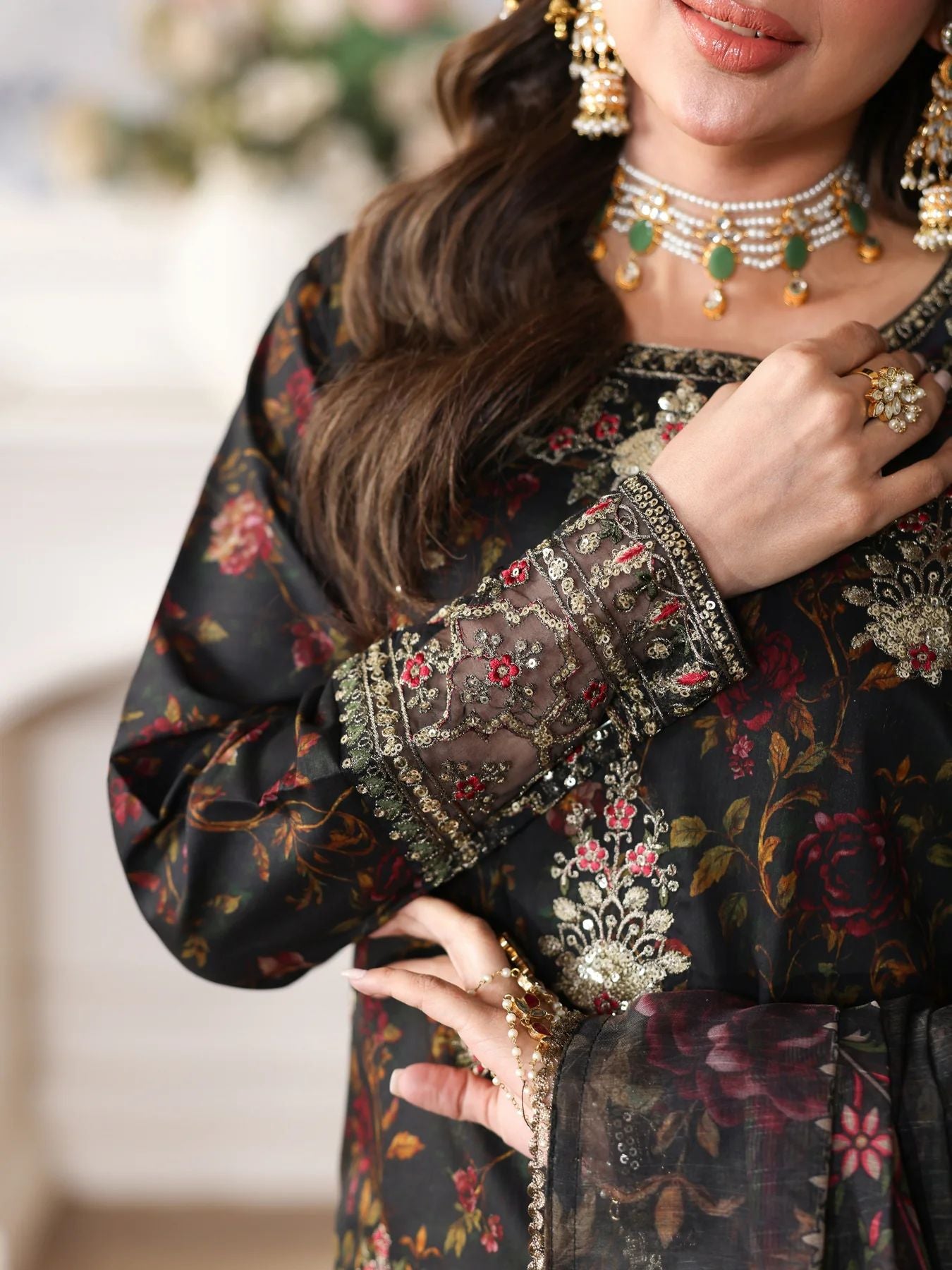 Mohagni MSS2 3pc Cotton Embroidered Long Suit with Monar Dupatta