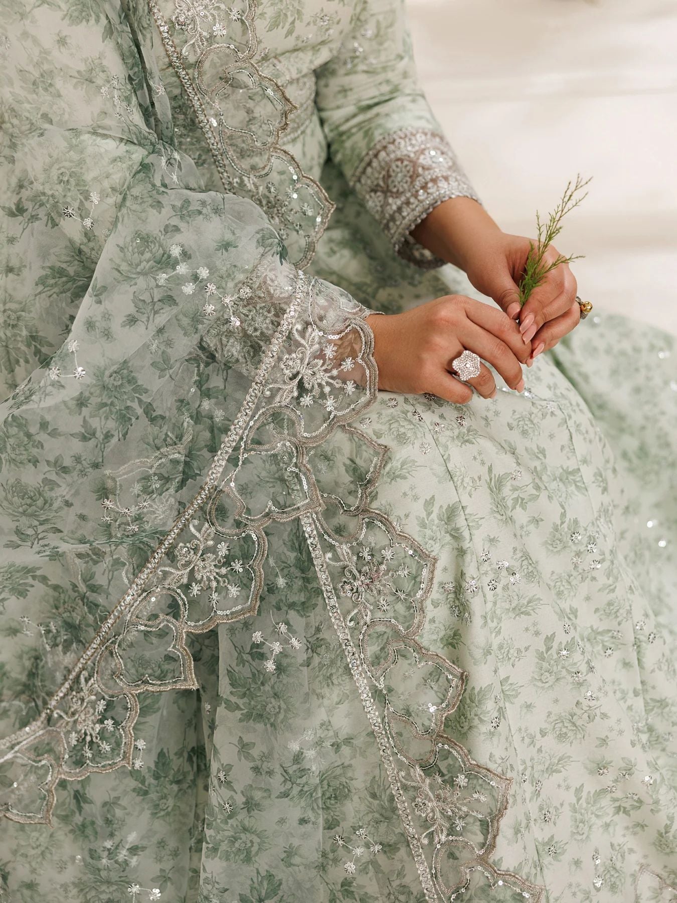 Mohagni MSS3 3pc Cotton Embroidered Frock with Organza Dupatta
