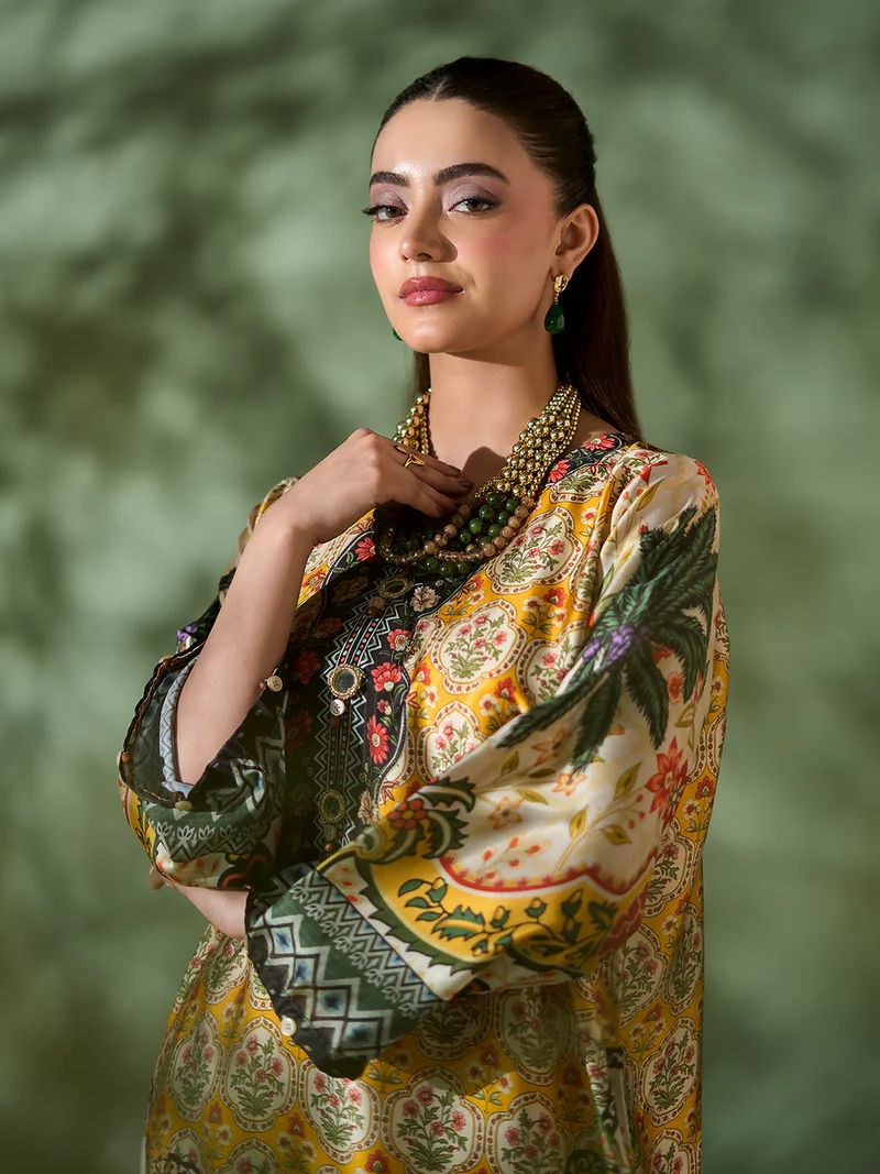 Sakeena SK2 Printed Silk Kaftan with Trousers – Ready to Wear 2pc Suit