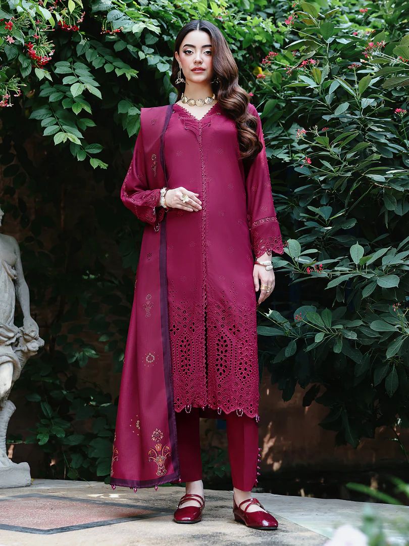 Resham by Mona – Chikankari Dhanak 3pc Winter Suit WMA2