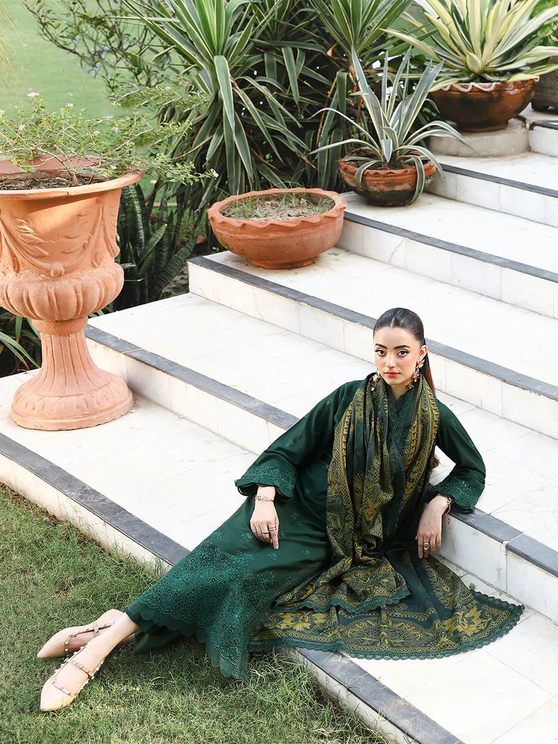 Resham by Mona – Chikankari Dhanak 3pc Winter Suit WMA6