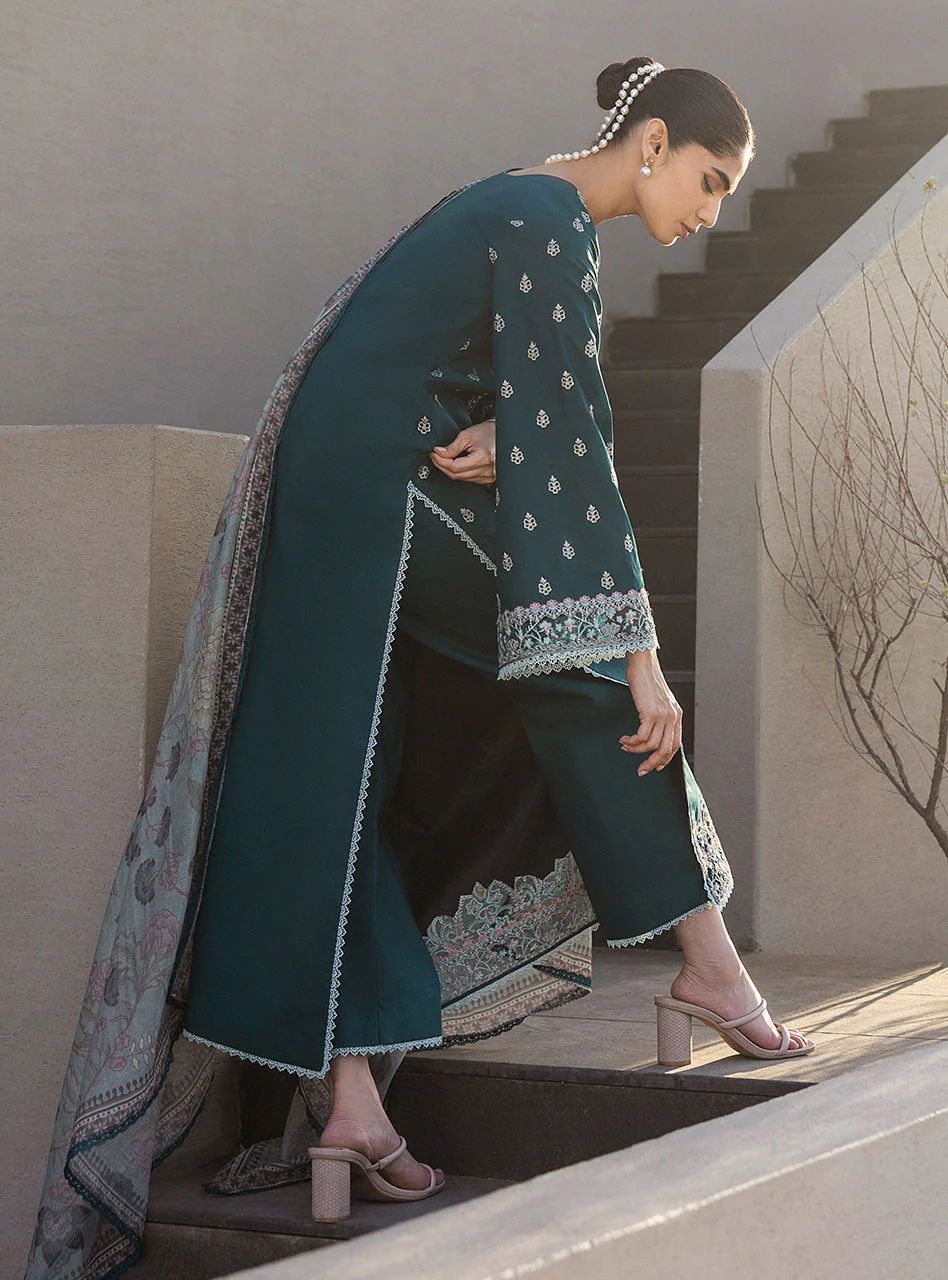 Mina – Stitched Deep Teal Embroidered Lawn 3pc Suit by Zainab Chottani – ZCTL8
