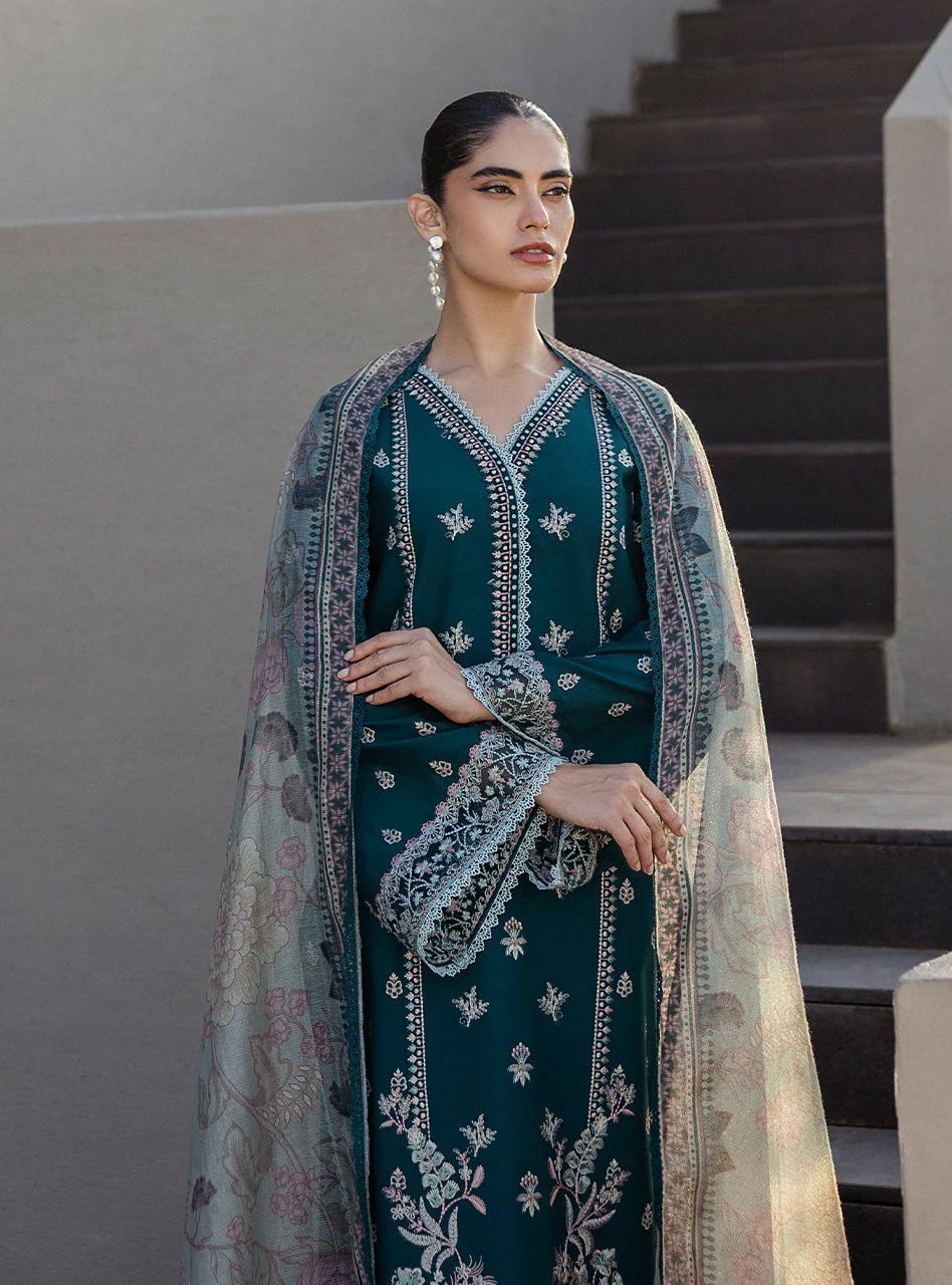 Mina – Stitched Deep Teal Embroidered Lawn 3pc Suit by Zainab Chottani – ZCTL8