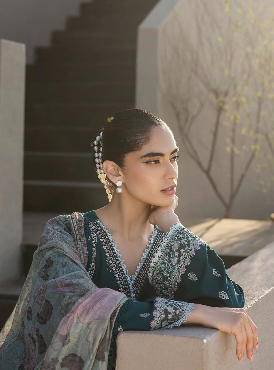 Mina – Stitched Deep Teal Embroidered Lawn 3pc Suit by Zainab Chottani – ZCTL8