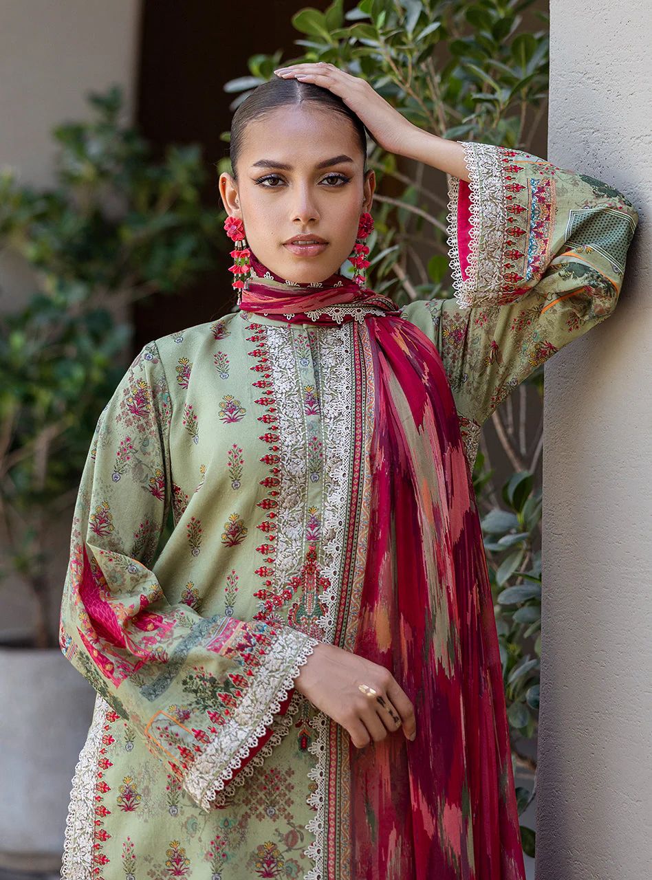 Zaira – Stitched Olive Green Printed & Embroidered Lawn 3pc Suit by Zainab Chottani – ZCTL10