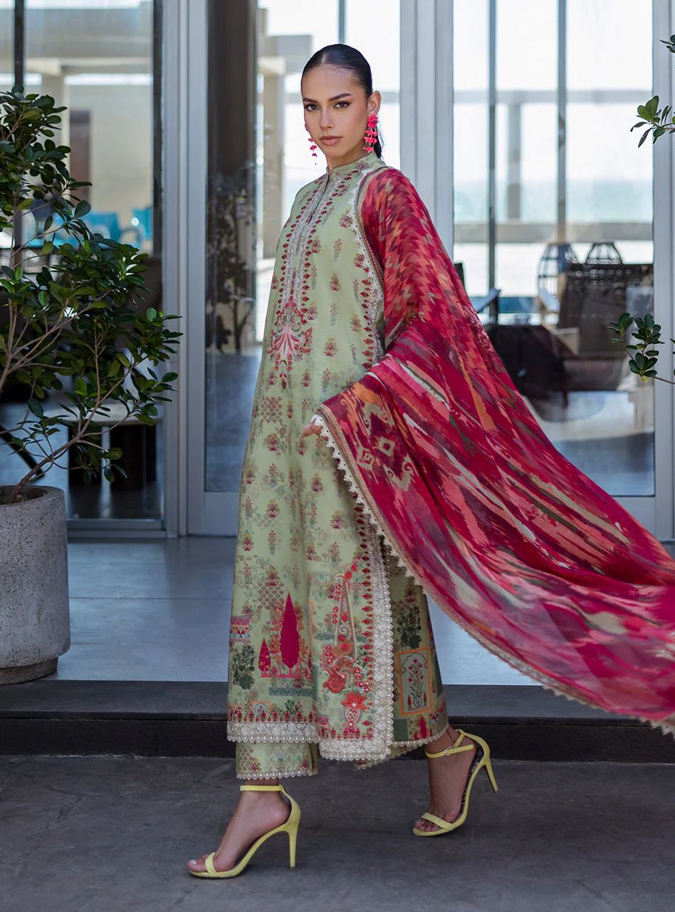 Zaira – Stitched Olive Green Printed & Embroidered Lawn 3pc Suit by Zainab Chottani – ZCTL10