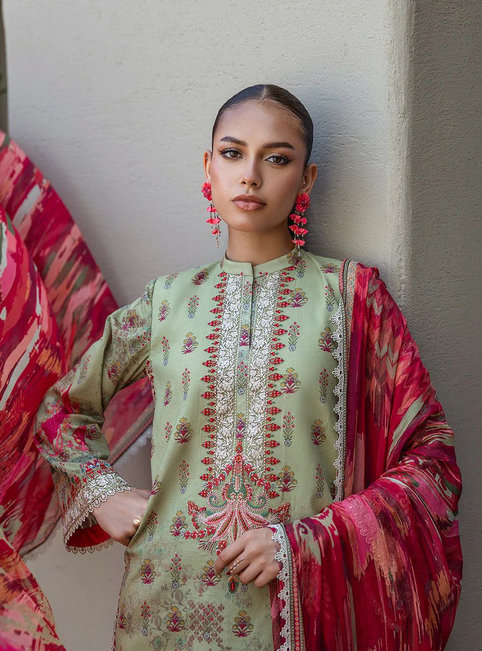 Zaira – Stitched Olive Green Printed & Embroidered Lawn 3pc Suit by Zainab Chottani – ZCTL10