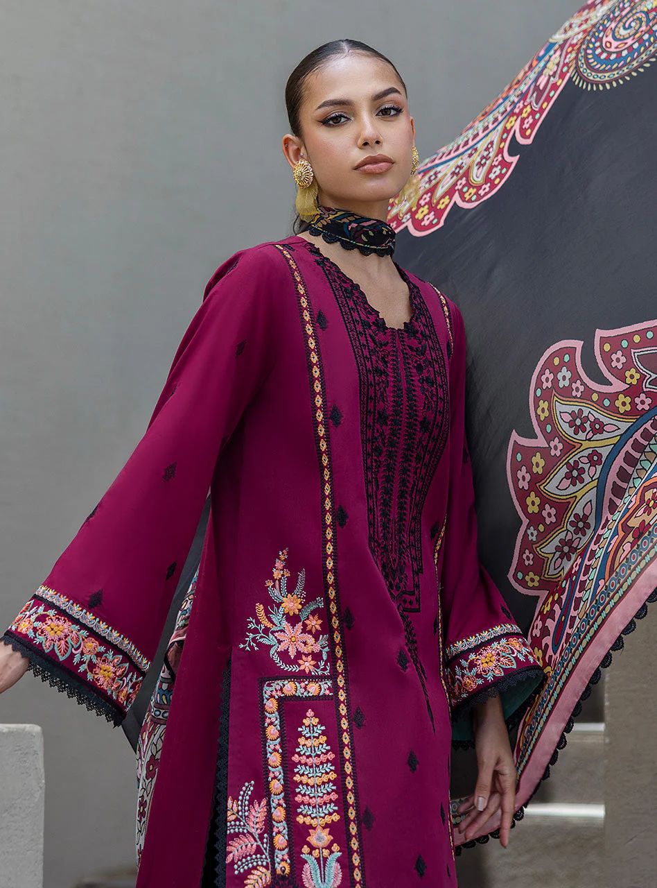 Mahay – Stitched Deep Maroon Embroidered Lawn 3pc Suit by Zainab Chottani – ZCTL12