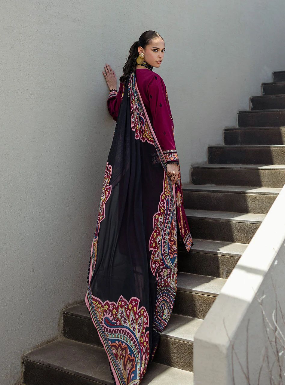 Mahay – Stitched Deep Maroon Embroidered Lawn 3pc Suit by Zainab Chottani – ZCTL12