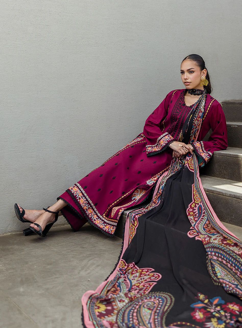 Mahay – Stitched Deep Maroon Embroidered Lawn 3pc Suit by Zainab Chottani – ZCTL12
