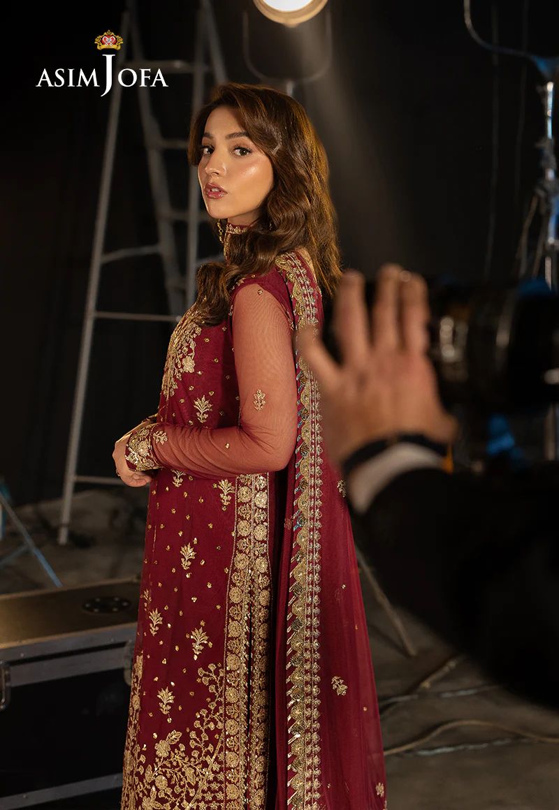 Asim Jofa 3pc Ready to Wear Embroidered Net Semi Formal Dress AJLLF-01