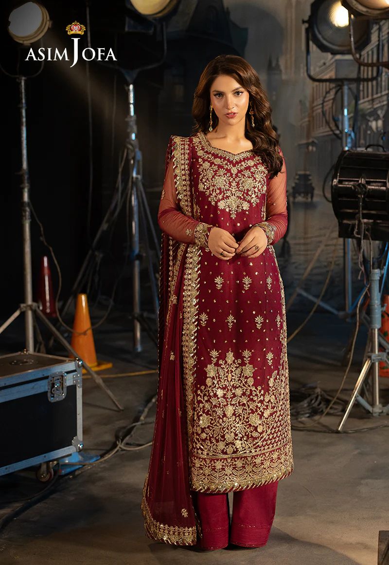 Asim Jofa 3pc Ready to Wear Embroidered Net Semi Formal Dress AJLLF-01