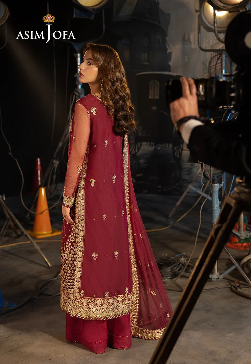 Asim Jofa 3pc Ready to Wear Embroidered Net Semi Formal Dress AJLLF-01