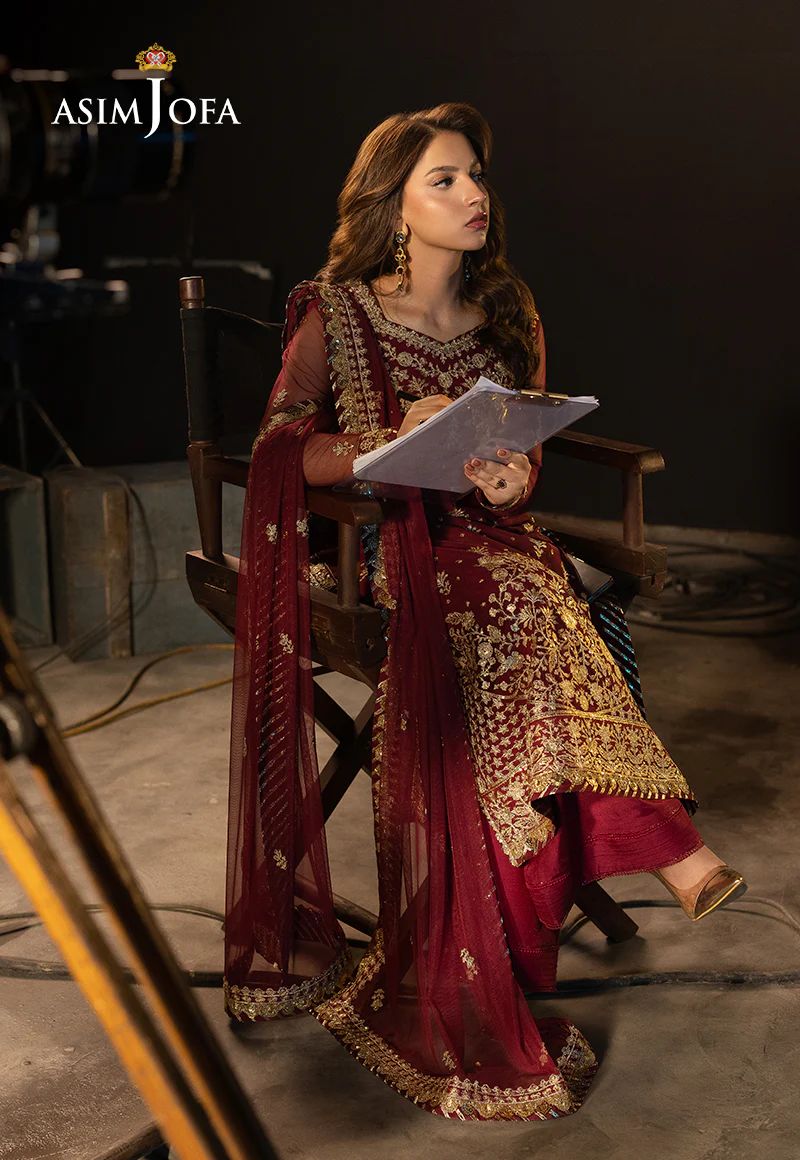 Asim Jofa 3pc Ready to Wear Embroidered Net Semi Formal Dress AJLLF-01