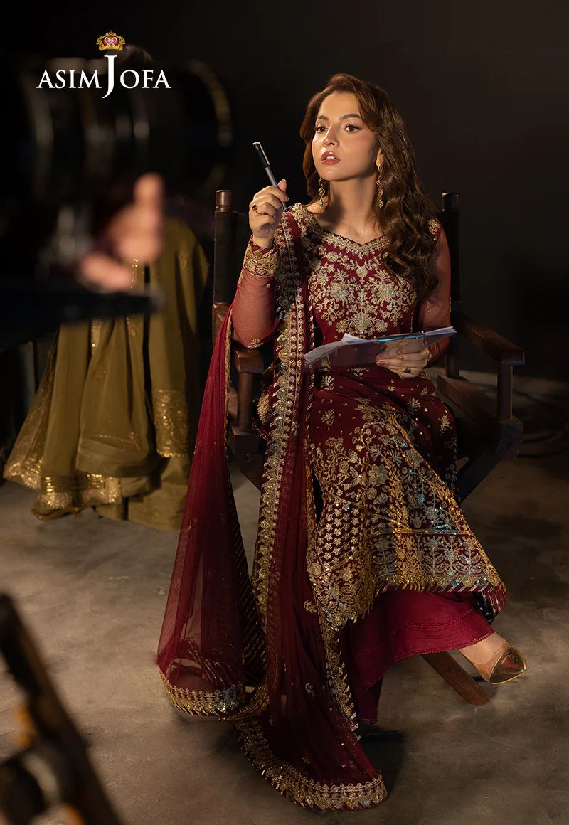 Asim Jofa 3pc Ready to Wear Embroidered Net Semi Formal Dress AJLLF-01