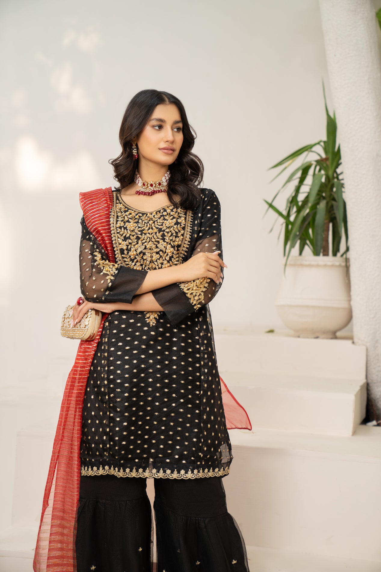 3pc Embroidered Organza Dress by Arwah YC10