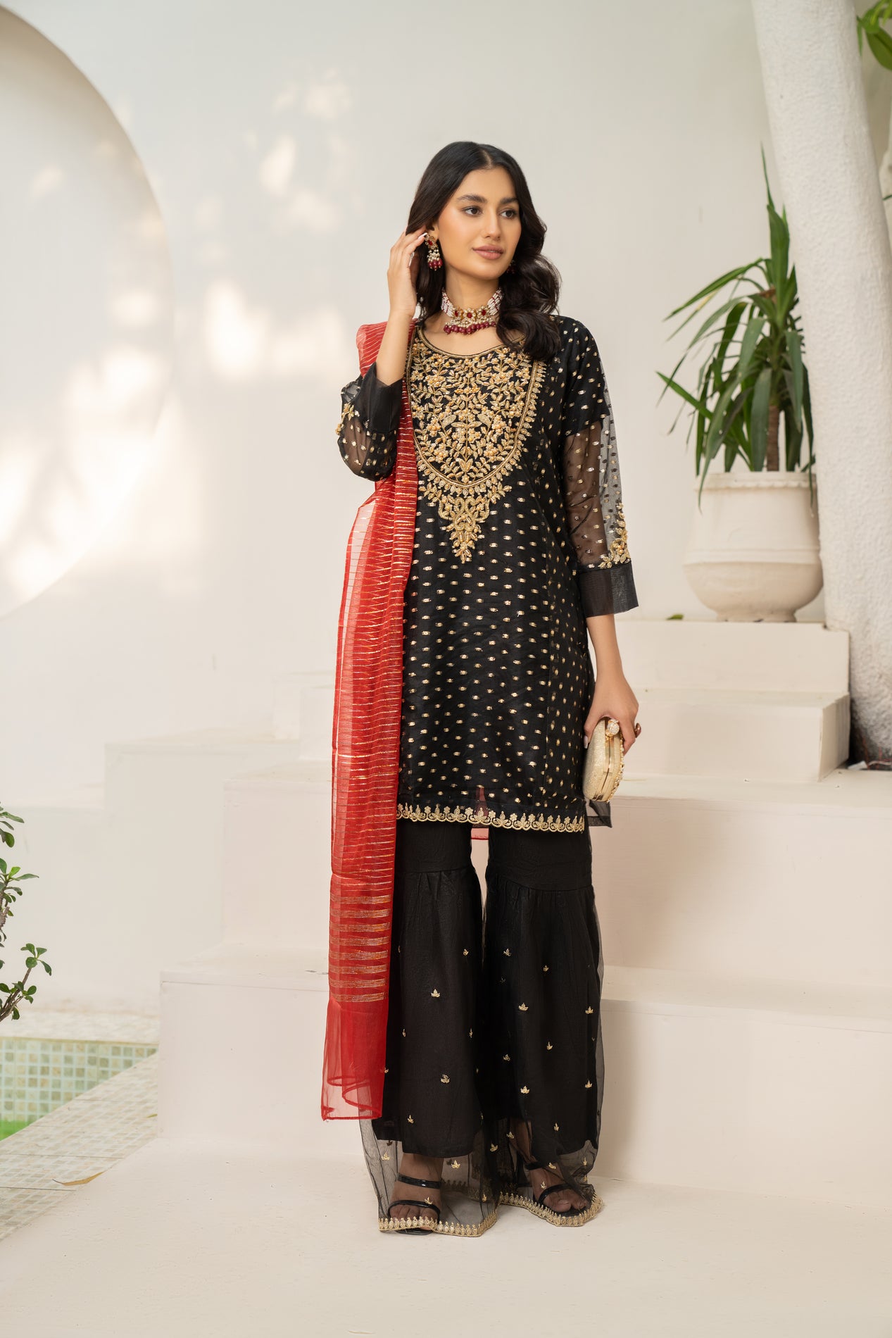 3pc Embroidered Organza Dress by Arwah YC10
